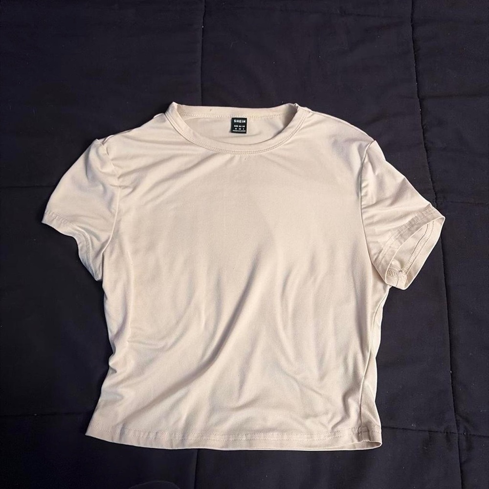 SHEIN Soft Cream Crewneck Short Sleeve Tee